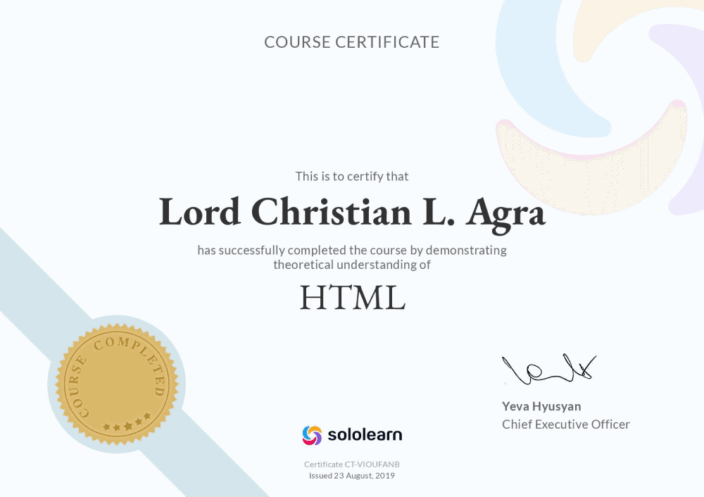 Sololearn HTML Certificate