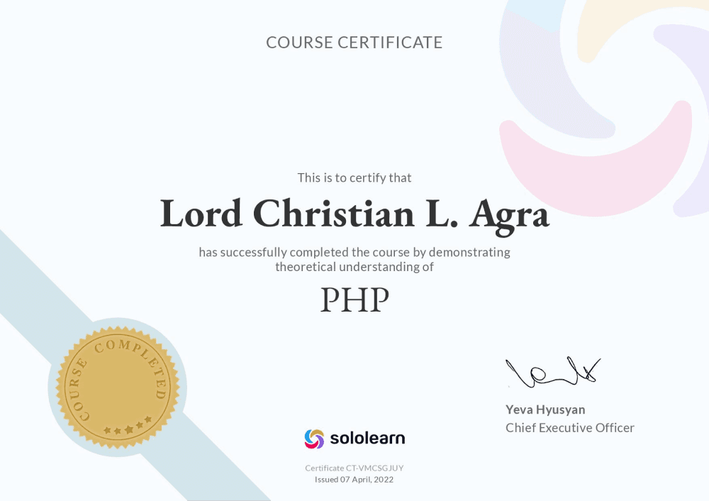 Sololearn PHP Certificate